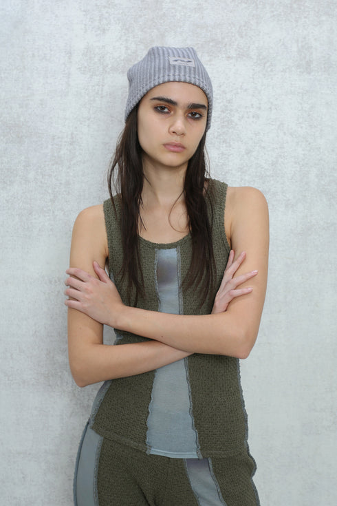 PAPER LOGO RIB BEANIE -GRAY-